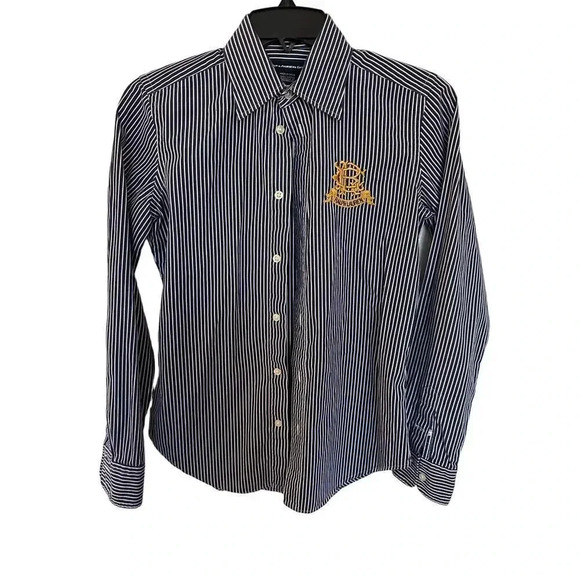 Ralph Lauren Sport Women's Long Sleeve Pinstripe Button Down Shirt Size 4 - Picture 1 of 5